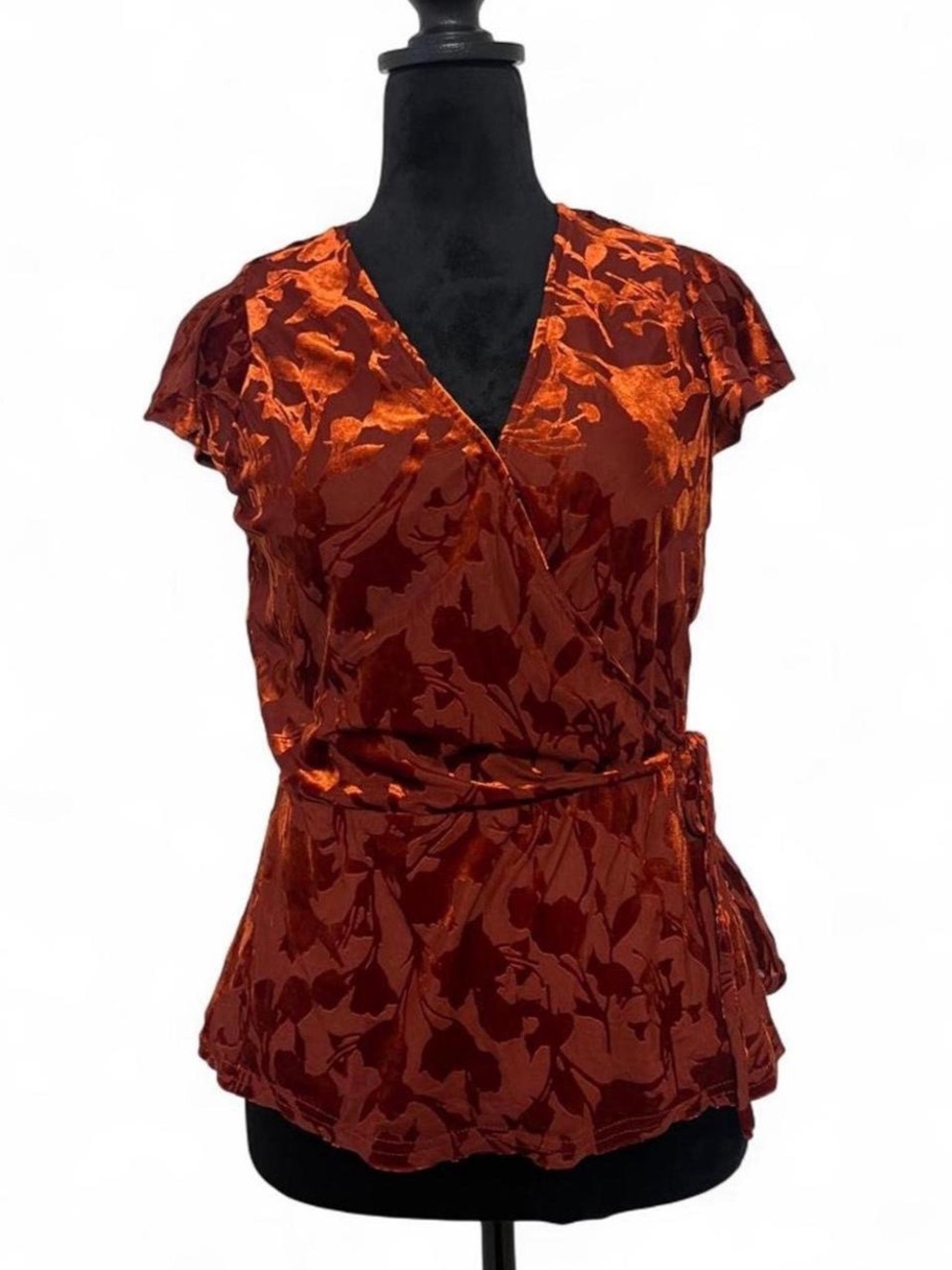 Banana Republic Rust Burnout Velvet Floral Wrap Top Small